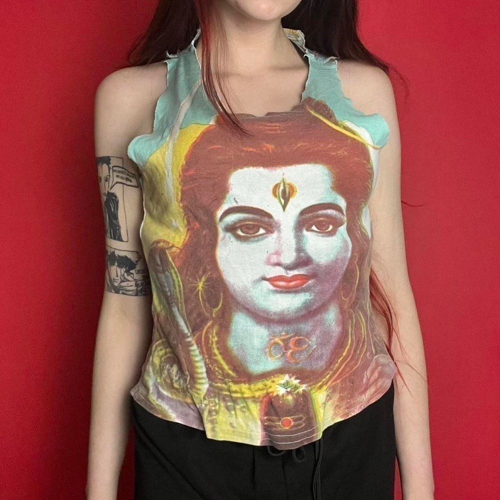 Distressed lord shiva tank top.💙💛​​​​​​​​​​​​​​​